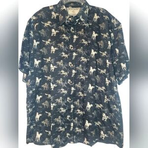 Bit & Bridle Horses Short Sleeve Button Down Shirt Size Large‎ 100% Cotton Black